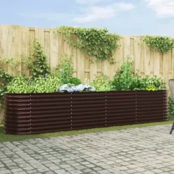 Højbed i stål - Moderne plantekasse til haven | Størrelse: 400 x 80 x 81 cm | Farve: Brun Plantningsbænke