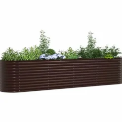 Højbed i stål - Moderne plantekasse til haven | Størrelse: 400 x 80 x 81 cm | Farve: Brun Plantningsbænke