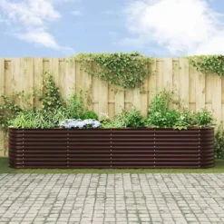 Højbed i stål - Moderne plantekasse til haven | Størrelse: 400 x 80 x 81 cm | Farve: Brun Plantningsbænke