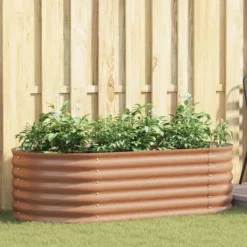 Plantningsbænke^Højbed i stål - Moderne plantekasse til haven | Størrelse: 160x80x44 cm | Farve: Brun