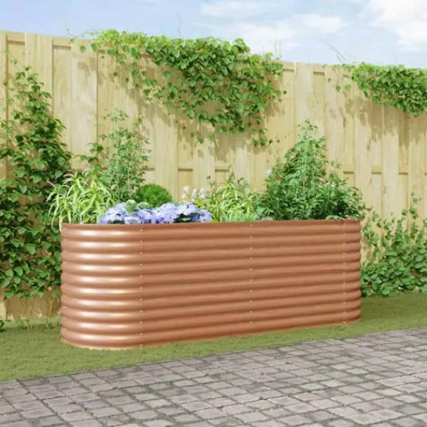 Best Højbed i stål til haven - Moderne hævet plantekasse | Størrelse: 240 x 80 x 81 cm | Farve: Brun Plantningsbænke