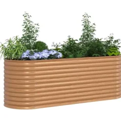 Best Højbed i stål til haven - Moderne hævet plantekasse | Størrelse: 240 x 80 x 81 cm | Farve: Brun Plantningsbænke