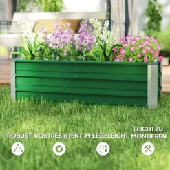 Krukker & Plantebeholdere^Højbed i stål 125x47x40 cm, grøn – plantekasse med handsker til grøntsager & blomster