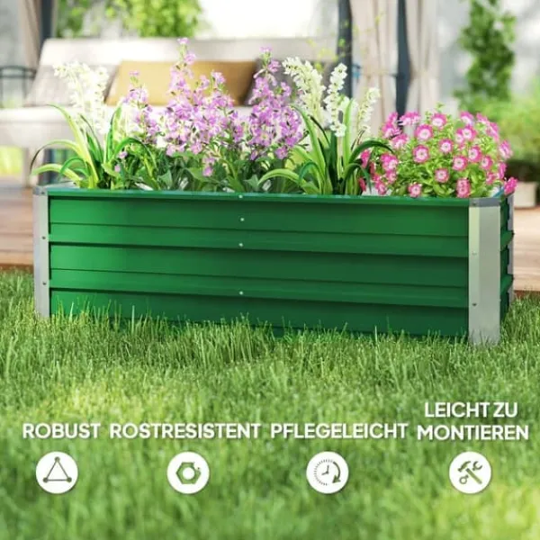 Krukker & Plantebeholdere^Højbed i stål 125x47x40 cm, grøn – plantekasse med handsker til grøntsager & blomster
