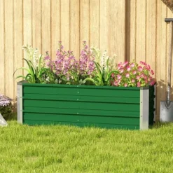 Krukker & Plantebeholdere^Højbed i stål 125x47x40 cm, grøn – plantekasse med handsker til grøntsager & blomster