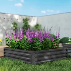 Plantningsbænke^Højbed i stål 120x120x30 cm, lysegrå – have/terrasse/altan