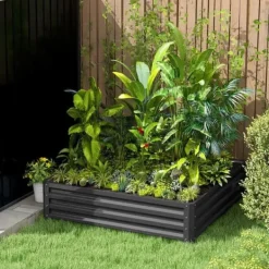 Plantningsbænke^Højbed i stål 120x120x30 cm, lysegrå – have/terrasse/altan
