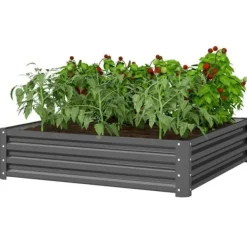Plantningsbænke^Højbed i stål 120x120x30 cm, lysegrå – have/terrasse/altan