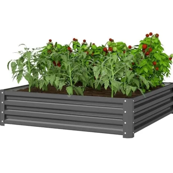 Plantningsbænke^Højbed i stål 120x120x30 cm, lysegrå – have/terrasse/altan