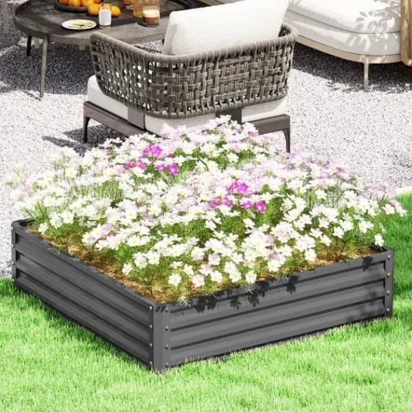 Plantningsbænke^Højbed i stål 120x120x30 cm, lysegrå – have/terrasse/altan