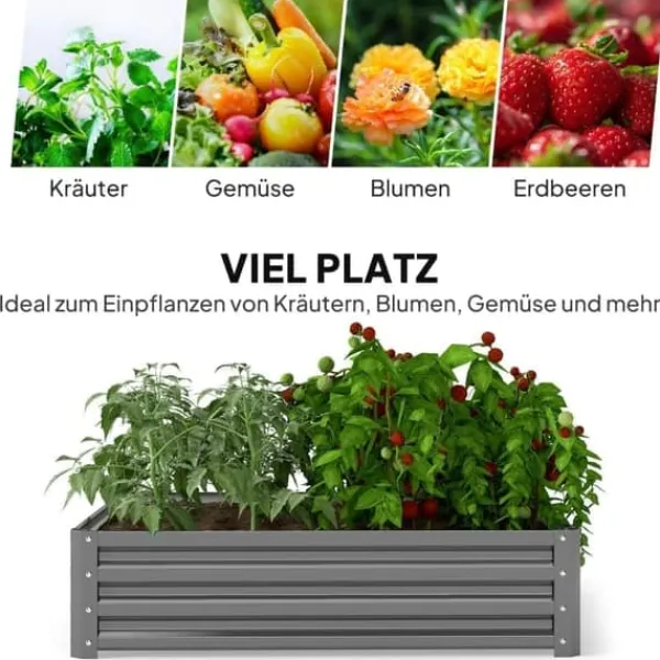 Plantningsbænke^Højbed i stål 120x120x30 cm, lysegrå – have/terrasse/altan