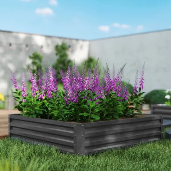 Plantningsbænke^Højbed i stål 120x120x30 cm, lysegrå – have/terrasse/altan