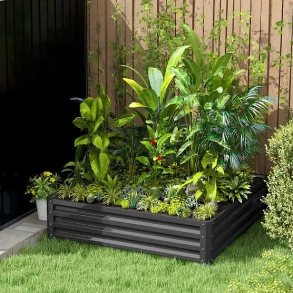 Plantningsbænke^Højbed i stål 120x120x30 cm, lysegrå – have/terrasse/altan