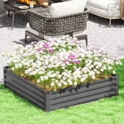 Outlet Højbed i stål 120x120x30 cm, lysegrå – have/terrasse/altan Plantningsbænke