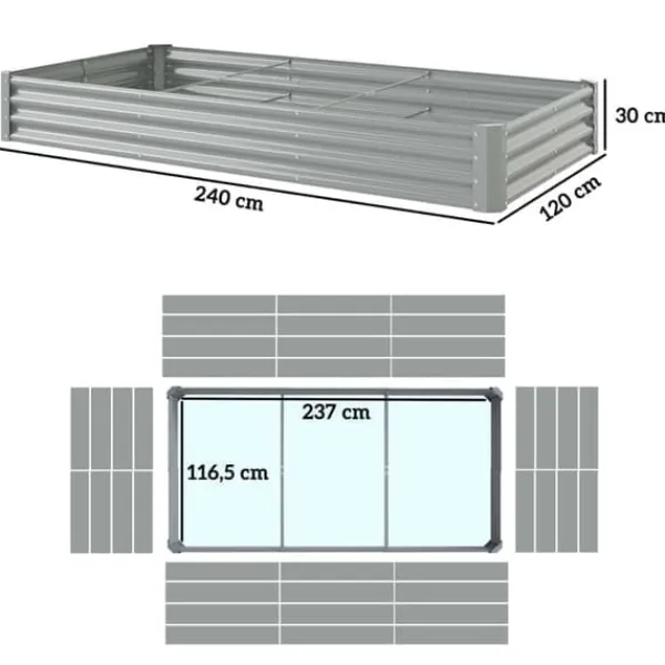Hot Højbed i stål 240x120x30 cm med beskyttelseskant, vejrbestandig – altan/have Plantningsbænke