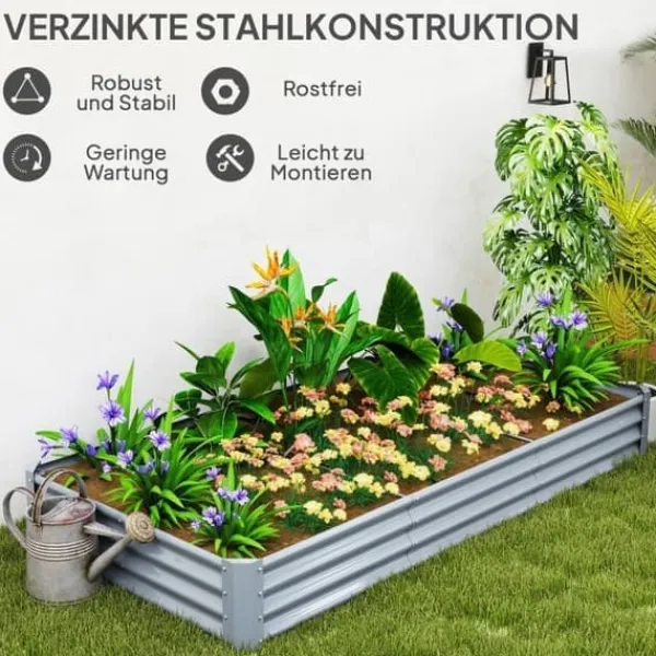 Hot Højbed i stål 240x120x30 cm med beskyttelseskant, vejrbestandig – altan/have Plantningsbænke