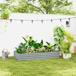 Hot Højbed i stål 180x90x30 cm med beskyttelseskant, vejrbestandig – altan/have Plantningsbænke