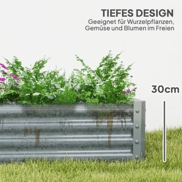 Hot Højbed i stål 180x90x30 cm med beskyttelseskant, vejrbestandig – altan/have Plantningsbænke