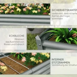 Hot Højbed i stål 180x90x30 cm med beskyttelseskant, vejrbestandig – altan/have Plantningsbænke