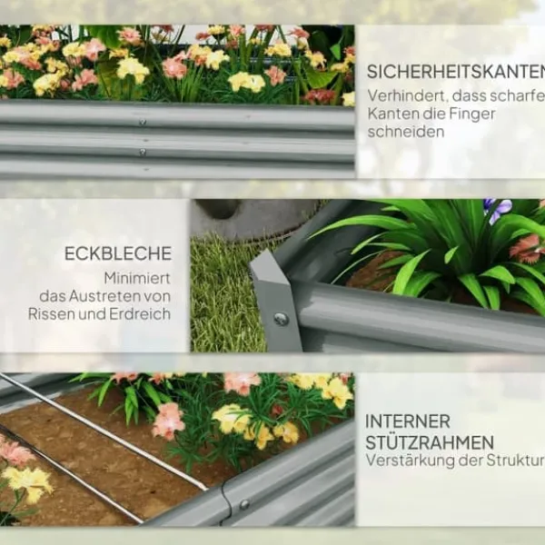 Hot Højbed i stål 180x90x30 cm med beskyttelseskant, vejrbestandig – altan/have Plantningsbænke