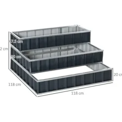 Outlet Højbed i stål 118x118x62 cm, 3-trins, med T-skilte & handsker, mørkegrå Plantningsbænke