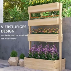 Best Højbed i træ 4 niveauer med drænhuller 88,5x45x140 cm – altan & have Plantningsbænke