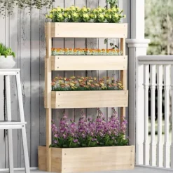 Best Højbed i træ 4 niveauer med drænhuller 88,5x45x140 cm – altan & have Plantningsbænke