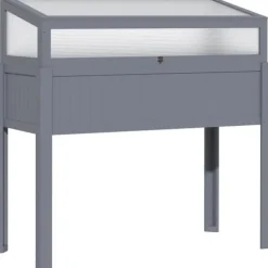 Drivhus^Højbed i træ med drivhus 120x54x112/122 cm, polykarbonat, grå – til tomater & grøntsager