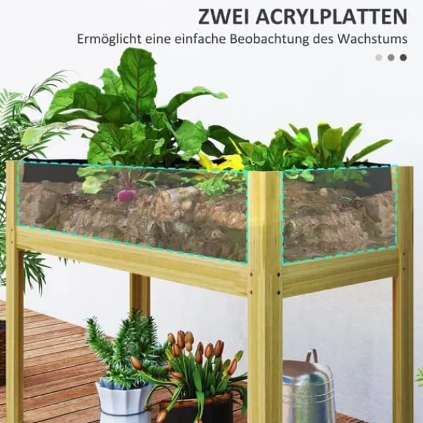 Plantningsbænke^Højbed i træ 110x50x80 cm med akrylpaneler & dræn – vejrbestandig