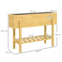 Best Højbed i træ 100x30x70,5 cm med hylde & dræning – vejrbestandig Plantningsbænke