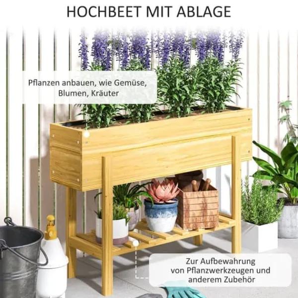 New Højbed i træ 100x30x70,5 cm med hylde & dræning – vejrbestandig Plantningsbænke
