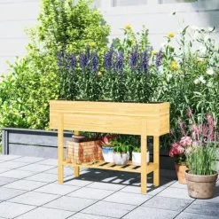 Plantningsbænke^Højbed i træ 100x30x70,5 cm med hylde & dræning – vejrbestandig