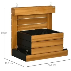 Højbed med 4 indsatsbeholdere & selvvanding, foret, træ brun, 79,5x49,5x80 cm Plantningsbænke