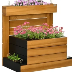 Discount Højbed med 4 indsatsbeholdere & selvvanding, foret, træ brun, 79,5x49,5x80 cm Plantningsbænke