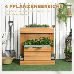 Discount Højbed med 4 indsatsbeholdere & selvvanding, foret, træ brun, 79,5x49,5x80 cm Plantningsbænke