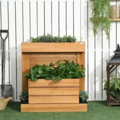 Discount Højbed med 4 indsatsbeholdere & selvvanding, foret, træ brun, 79,5x49,5x80 cm Plantningsbænke
