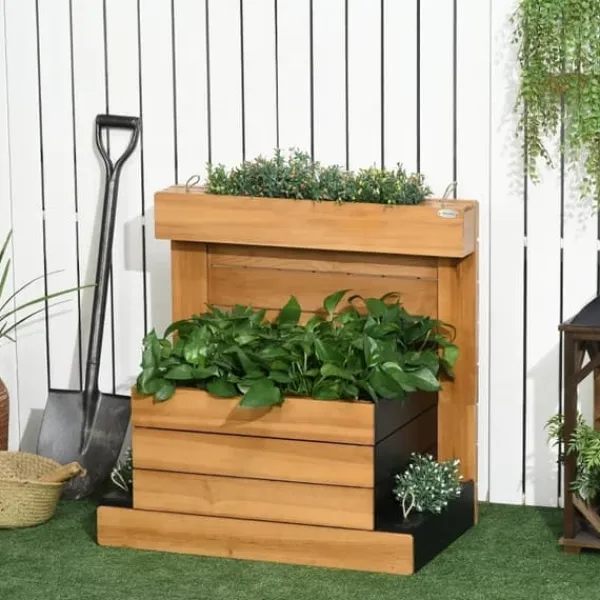 Outlet Højbed med 4 indsatsbeholdere & selvvanding, foret, træ brun, 79,5x49,5x80 cm Plantningsbænke