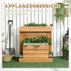 Outlet Højbed med 4 indsatsbeholdere & selvvanding, foret, træ brun, 79,5x49,5x80 cm Plantningsbænke