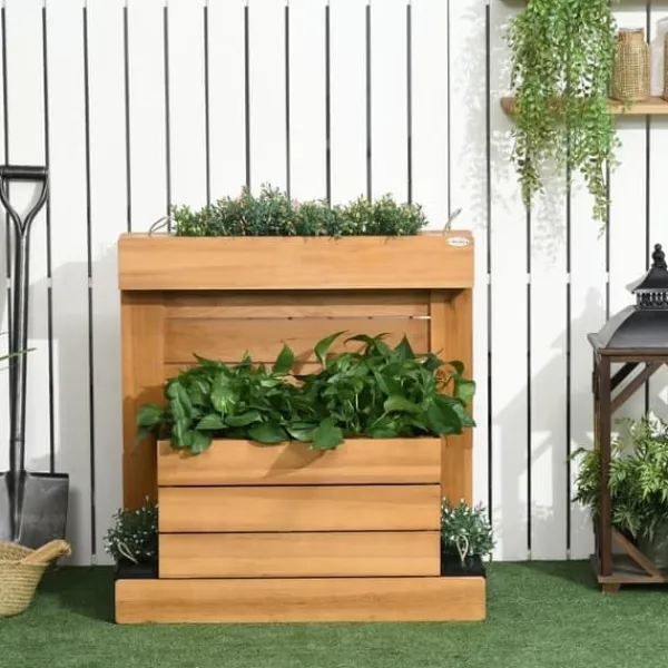 Outlet Højbed med 4 indsatsbeholdere & selvvanding, foret, træ brun, 79,5x49,5x80 cm Plantningsbænke