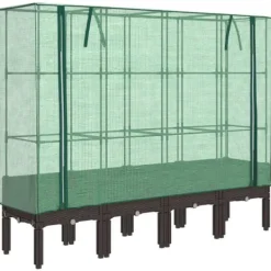 Drivhus^Højbed med drivhusovertræk - Rattan-look | Størrelse: 160x40x140 cm