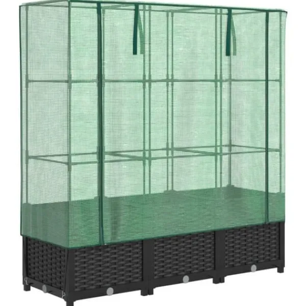 Discount Højbed med drivhusovertræk - Rattan-look | Mål: 120x40x138 cm Drivhus