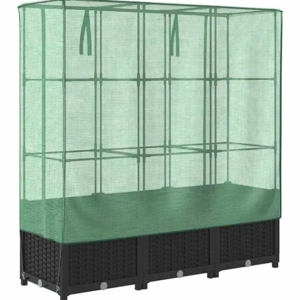 Discount Højbed med drivhusovertræk - Rattan-look | Mål: 120x40x138 cm Drivhus