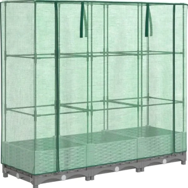 Clearance Højbed med drivhusovertræk 120x40x123 cm - Rattan-look | Farve: Grå Drivhus