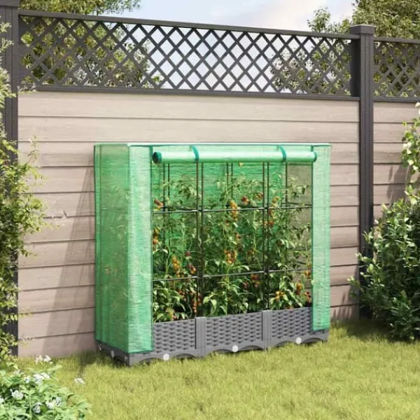 Clearance Højbed med drivhusovertræk 120x40x123 cm - Rattan-look | Farve: Grå Drivhus