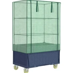 Drivhus^Højbed med drivhusovertræk og hjul - Rattan-look | Størrelse: 80x50x182 cm