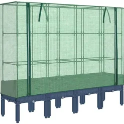 Drivhus^Højbed med drivhusovertræk - Rattan-look | Størrelse: 160x40x140 cm