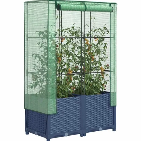 Hot Højbed med drivhusovertræk 80x40x138 cm - Rattan-look | Størrelse: 80x40x138 cm Drivhus