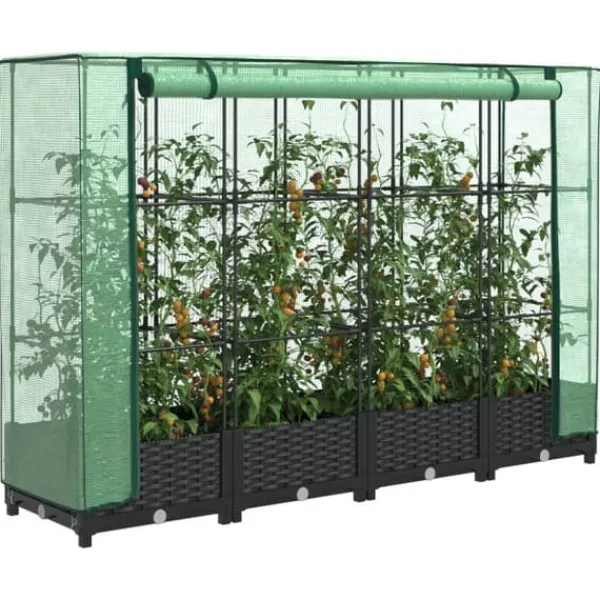 Hot Højbed med drivhusovertræk - Rattan-look | Størrelse: 160x40x123 cm Drivhus