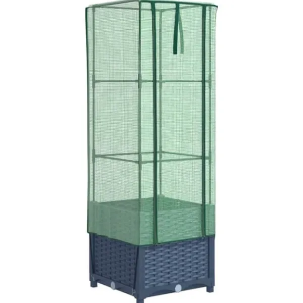 Drivhus^Højbed med drivhusovertræk 40x40x139 cm - Rattan-look | Størrelse: 40x40x139 cm