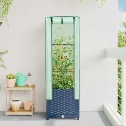 Drivhus^Højbed med drivhusovertræk 40x40x139 cm - Rattan-look | Størrelse: 40x40x139 cm